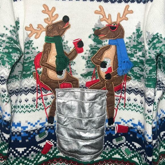 Unisex Blizzard Bay Ugly Christmas Sweater With Reindeers and Bottle Holder SM - Picture 3 of 10